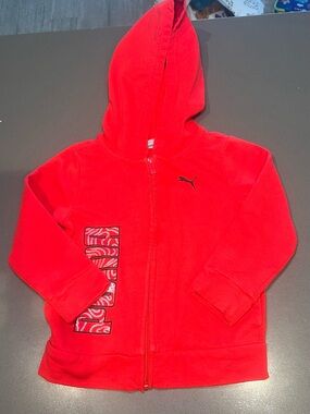 Puma Red Kids' Hooded Zip Sweatshirt with Logo Detail
